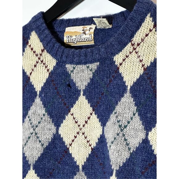 Highland size L vintage 100% wool argyle sweater *flawed - Picture 4 of 7